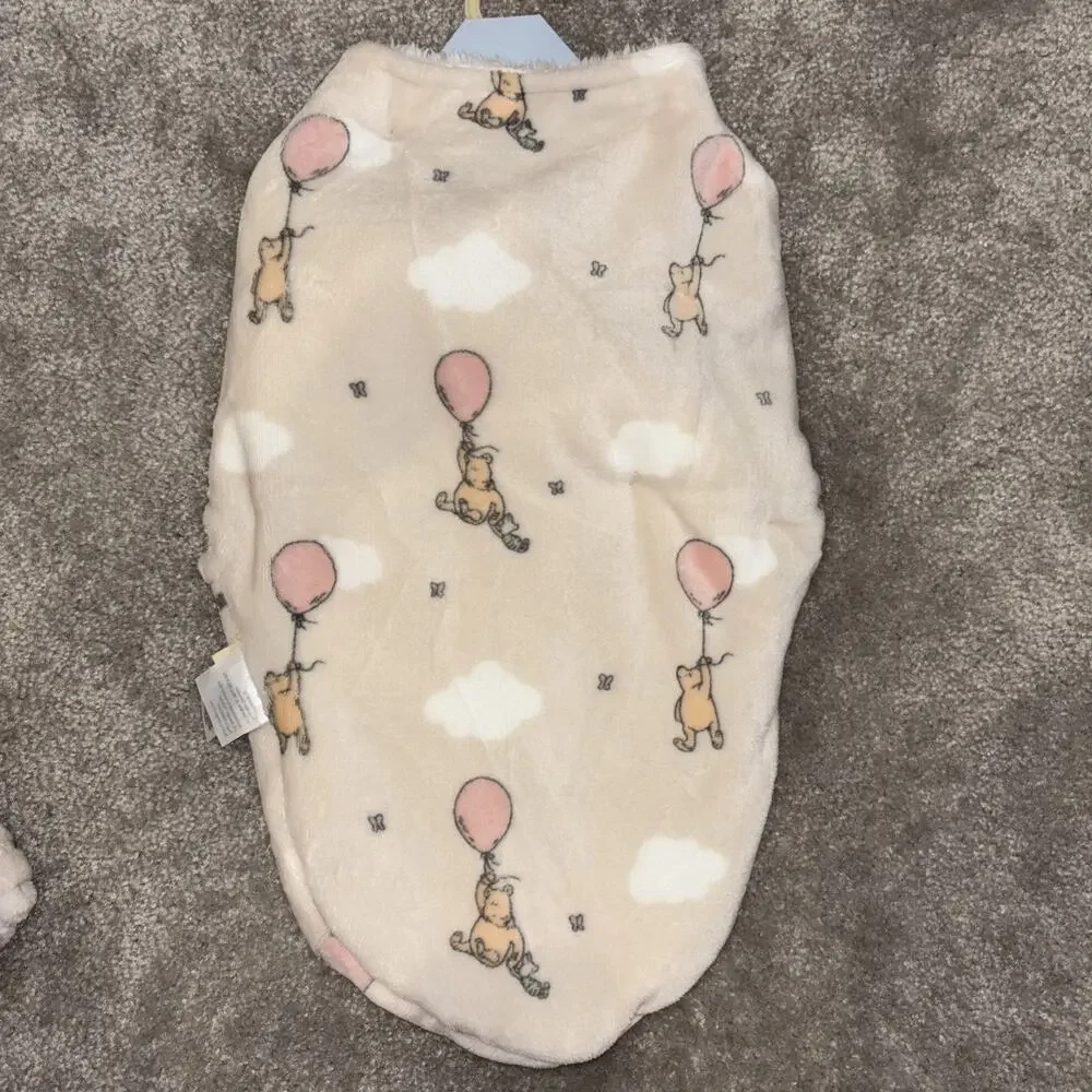 Winnie the Pooh Bear Collection Disney Plush Baby Blanket & Swaddle Balloon New